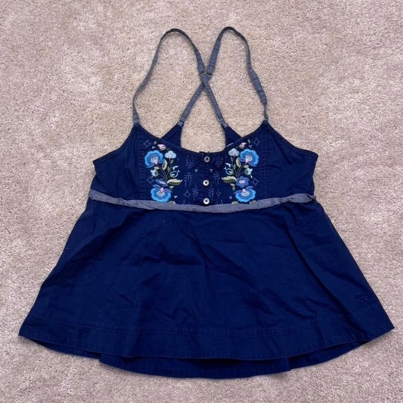 Y2K 2010 Abercrombie & Fitch Embroidered Floral Baby Doll Tank Size XS - Picture 1 of 7